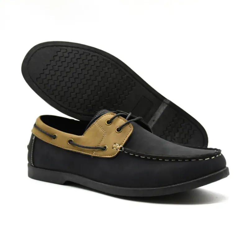 Chaussures bateau confort synthétique noir et beige 40 à 46