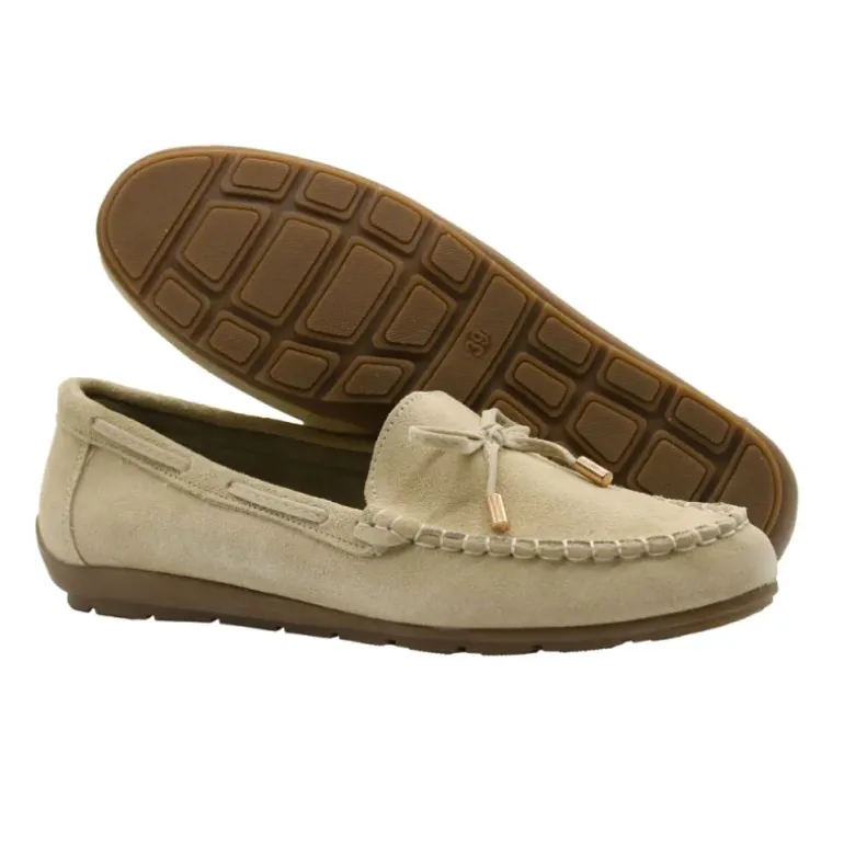Chaussures bateau facile à enfiler femme cuir beige de 36 à 41