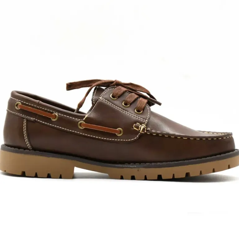 Chaussures bateau semelle crantée synthétique marron 40 à 46