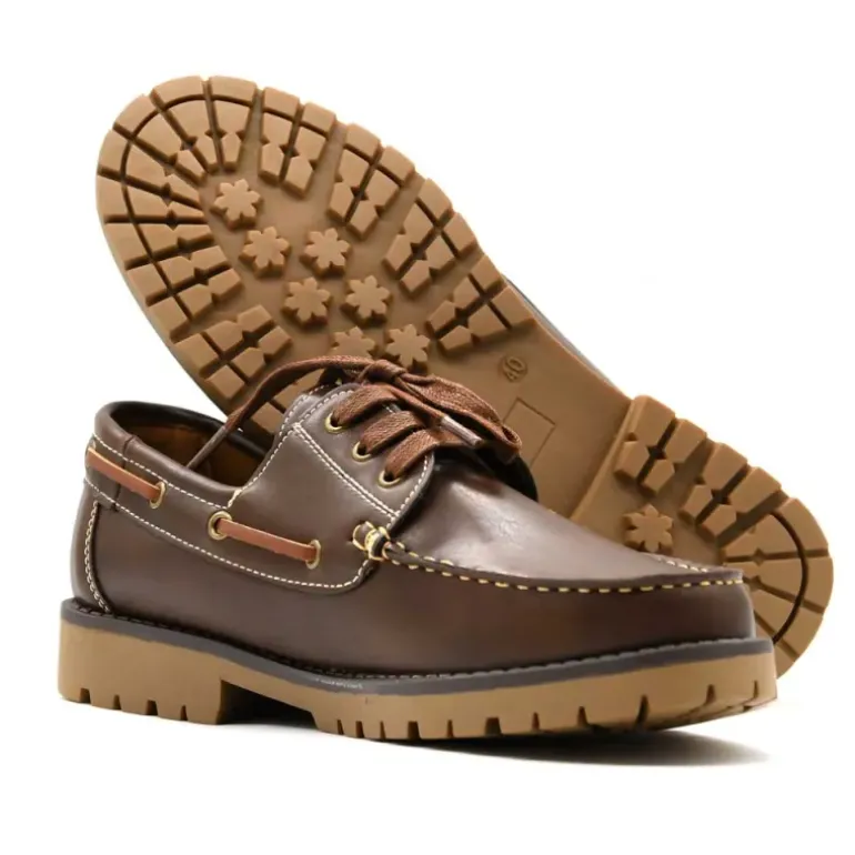 Chaussures bateau semelle crantée synthétique marron 40 à 46