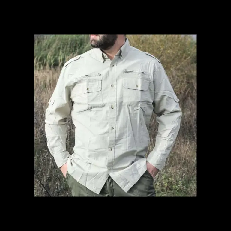 Chemise Authentic multipoches boutons coton beige S à 3XL
