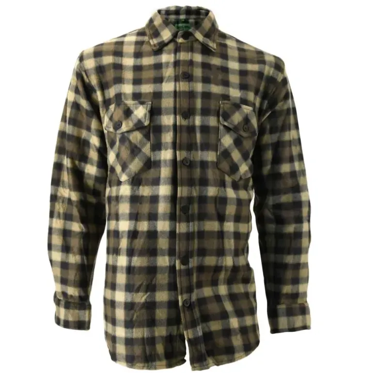 Chemise chasse chaude à carreaux 2 poches polyester kaki M à 3XL
