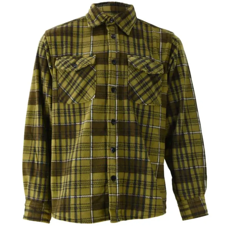 Chemise chaude à carreaux polyester peigné lourd verte