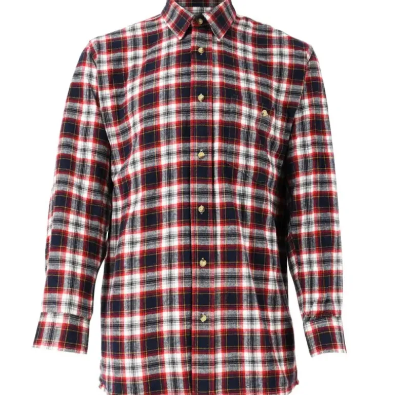 Chemise droite longue à carreaux bordeaux coton S à 4XL