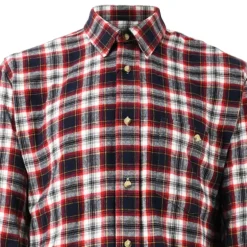 Chemise droite longue à carreaux bordeaux coton S à 4XL