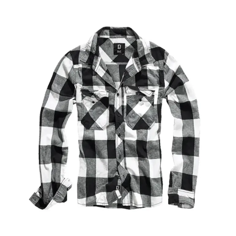 Chemise Homme à Carreaux Blanche et Noire Brandit® - Flanelle 100% Coton Manches Longues