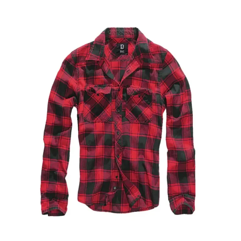 Chemise Homme à Carreaux Rouge et Noire Brandit® - Flanelle 100% Coton Manches Longues