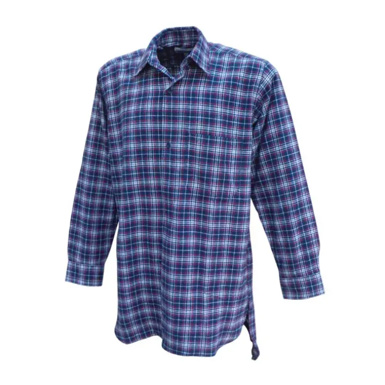 Chemise homme long pan Tierce en flanelle bleue - Manches longues