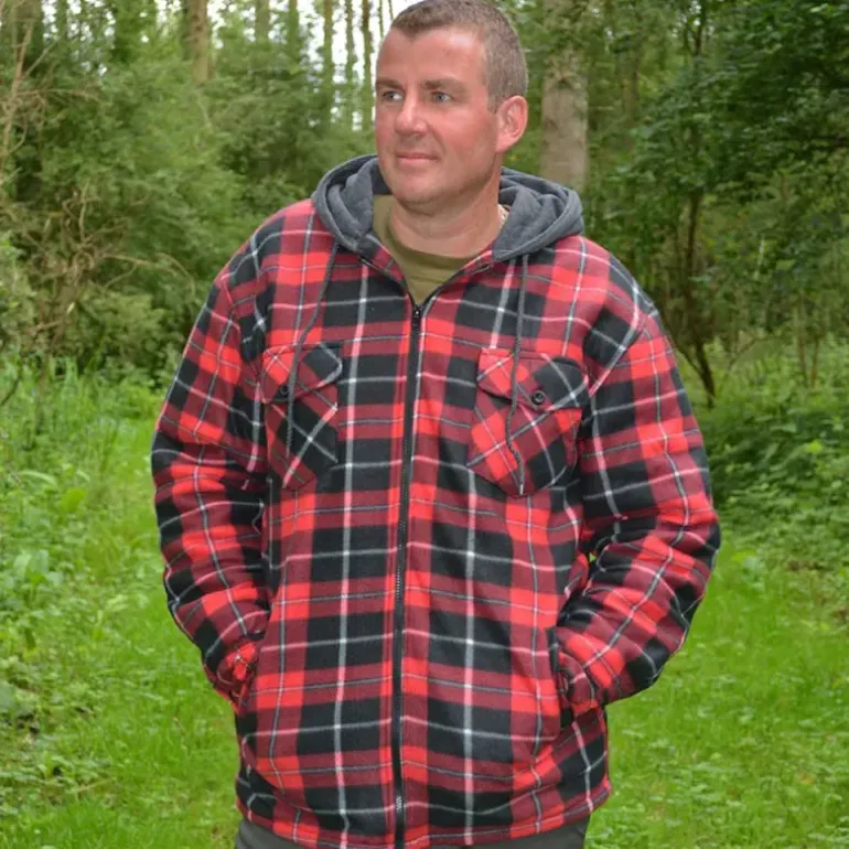 Chemise polaire à capuche 4 poches sherpa marron/rouge M à 3XL