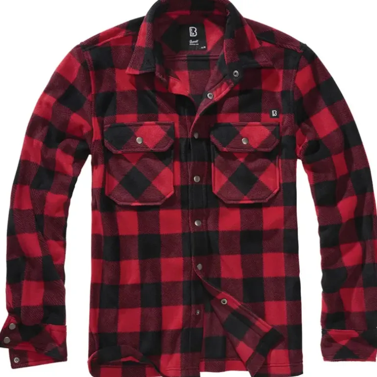 Chemise polaire homme Jeff Brandit® - Rouge et noire - Manches longues