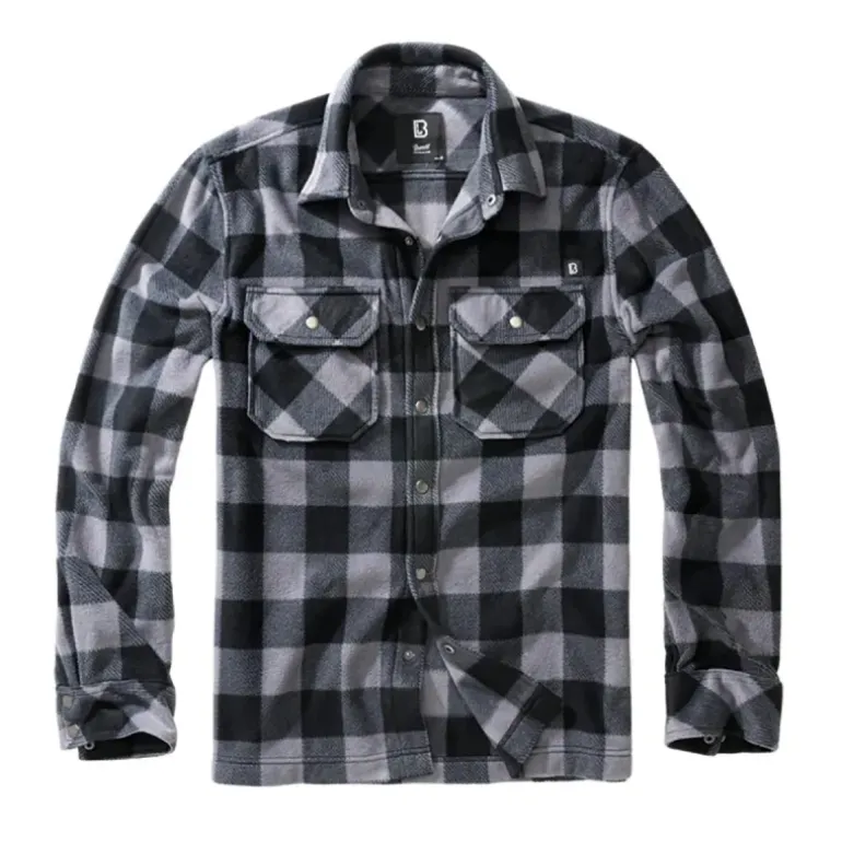 Chemise polaire homme manches longues Jeff Brandit® - Gris et noir