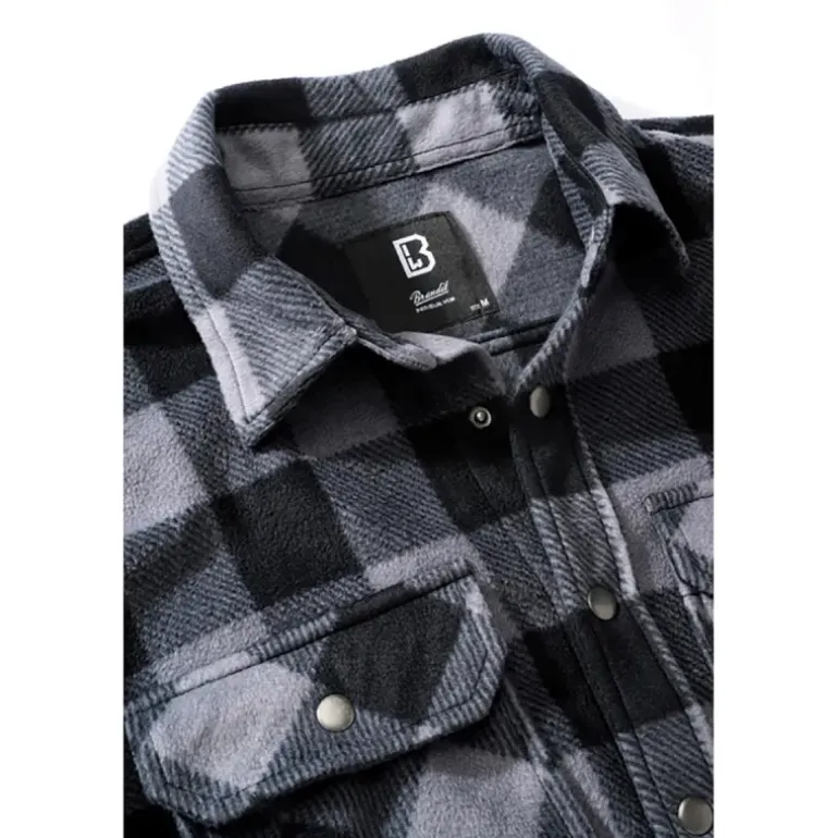 Chemise polaire homme manches longues Jeff Brandit® - Gris et noir