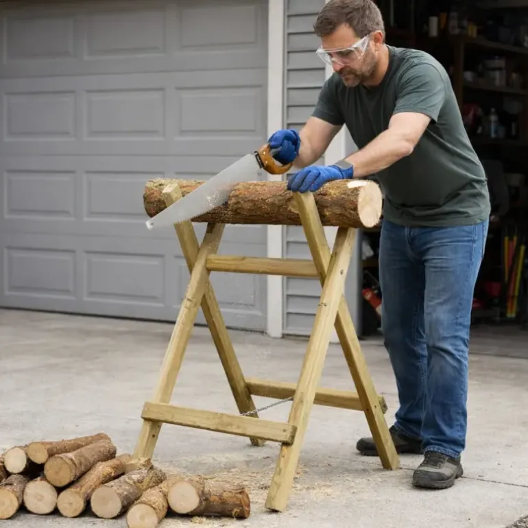 Chevalet en bois naturel pour sciage