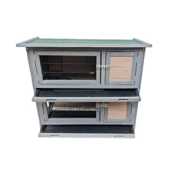 Clapier en bois 2 étages pour lapins - Gris - 91,5 x 45 x 81,4 cm