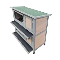 Clapier en bois 2 étages pour lapins - Gris - 91,5 x 45 x 81,4 cm