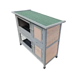 Clapier en bois 2 étages pour lapins - Gris - 91,5 x 45 x 81,4 cm
