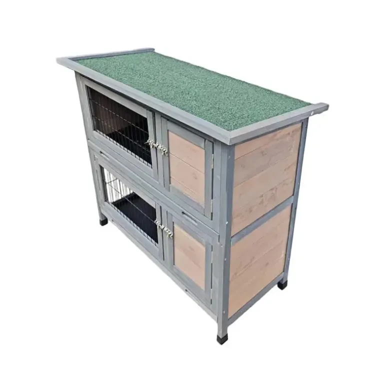 Clapier en bois 2 étages pour lapins - Gris - 91,5 x 45 x 81,4 cm