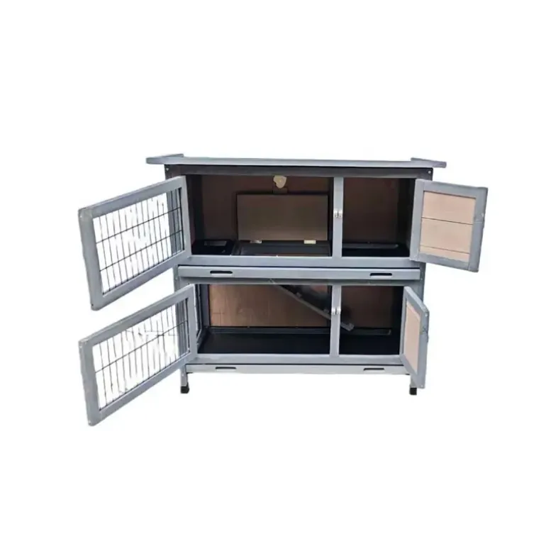 Clapier en bois 2 étages pour lapins - Gris - 91,5 x 45 x 81,4 cm