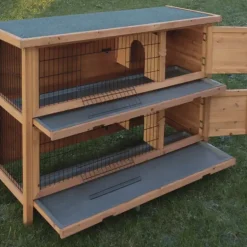 Clapier lapin double étage bois Dim. 136 X 50 X 92 cm