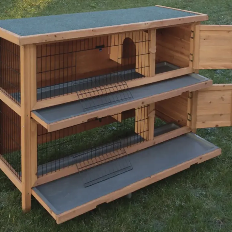 Clapier lapin double étage bois Dim. 136 X 50 X 92 cm
