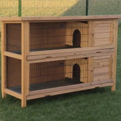 Clapier lapin double étage bois Dim. 136 X 50 X 92 cm