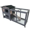 Clapier mobile en bois pour lapin avec parc intégré - Gris 150x55x86 cm