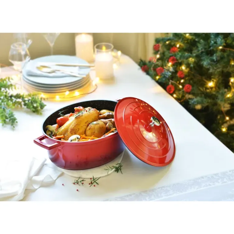 Cocotte en fonte aluminium ovale rouge 5,3 L