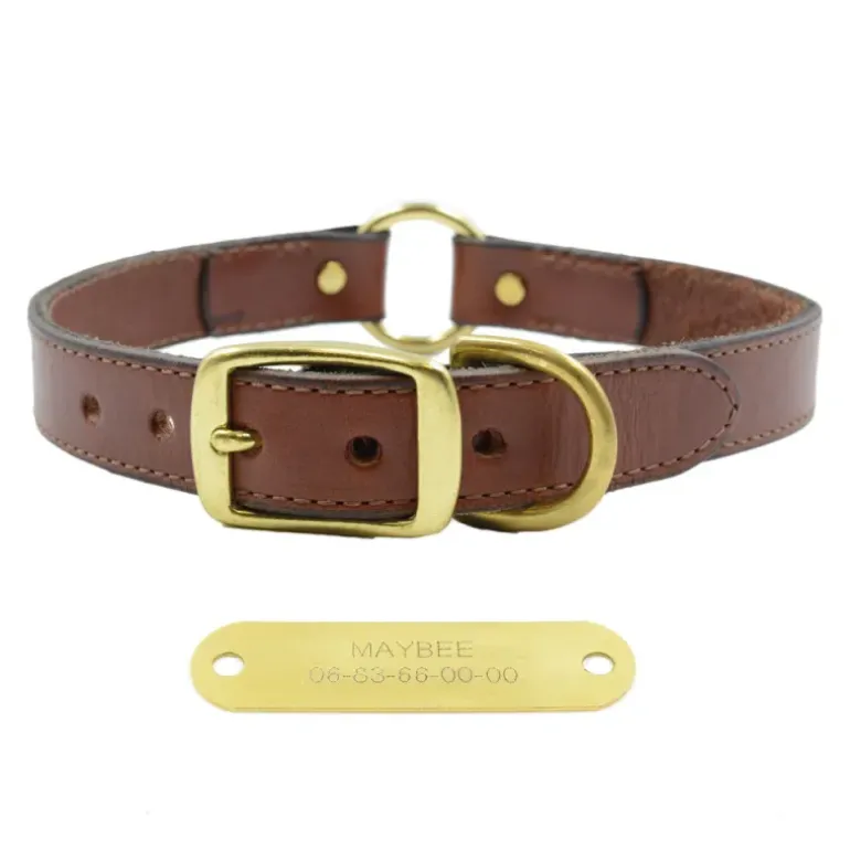 Collier à graver sur plaque laiton cuir noisette 4 tailles
