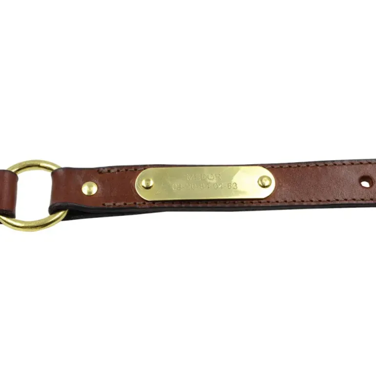 Collier à graver sur plaque laiton cuir noisette 4 tailles