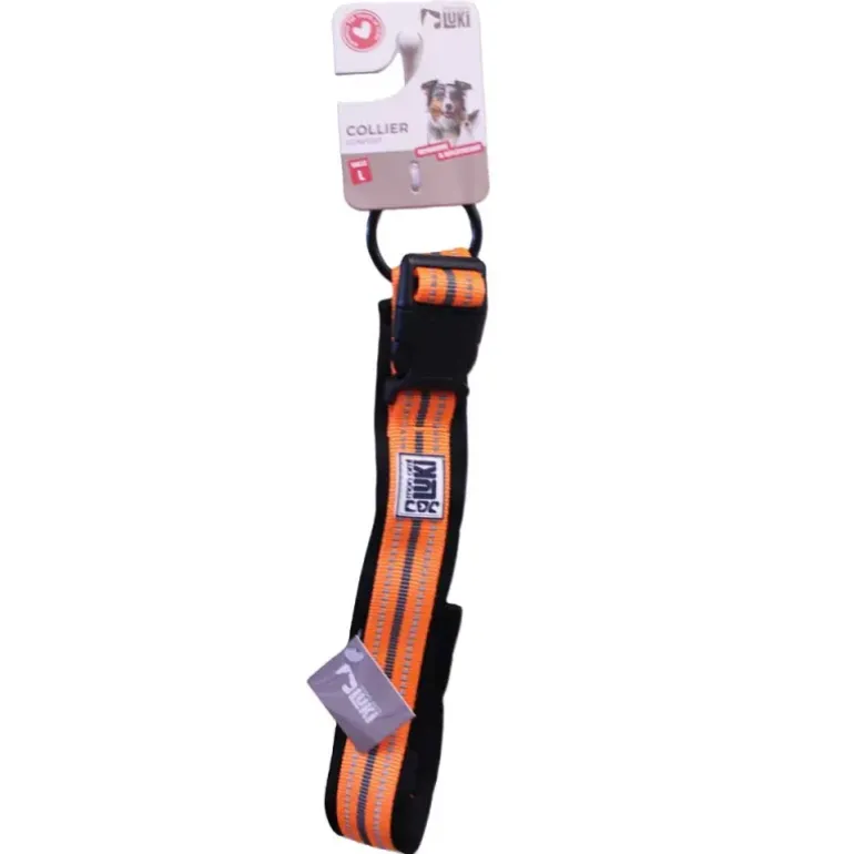Collier réfléchissant orange néoprène nylon pour chien 50/75 cm