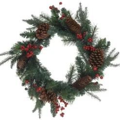 Couronne de Noël 45cm avec pommes de pin et baies rouges