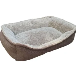 Coussin rectangulaire antidérapant pour chien - 70x55x16cm Marron & Beige