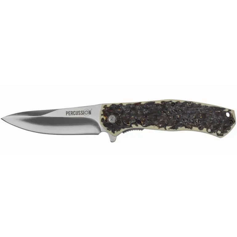 Couteau chasse pliant lame acier inox 9cm manche imitation corne