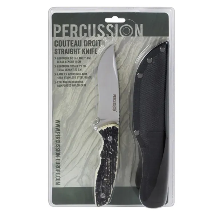Couteau droit lame 10cm acier inox 420A manche imitation corne