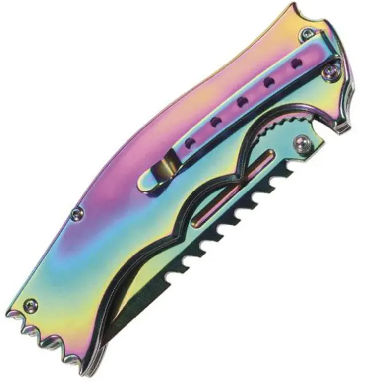 Couteau Rainbow lame dos cranté acier manche acier 12cm