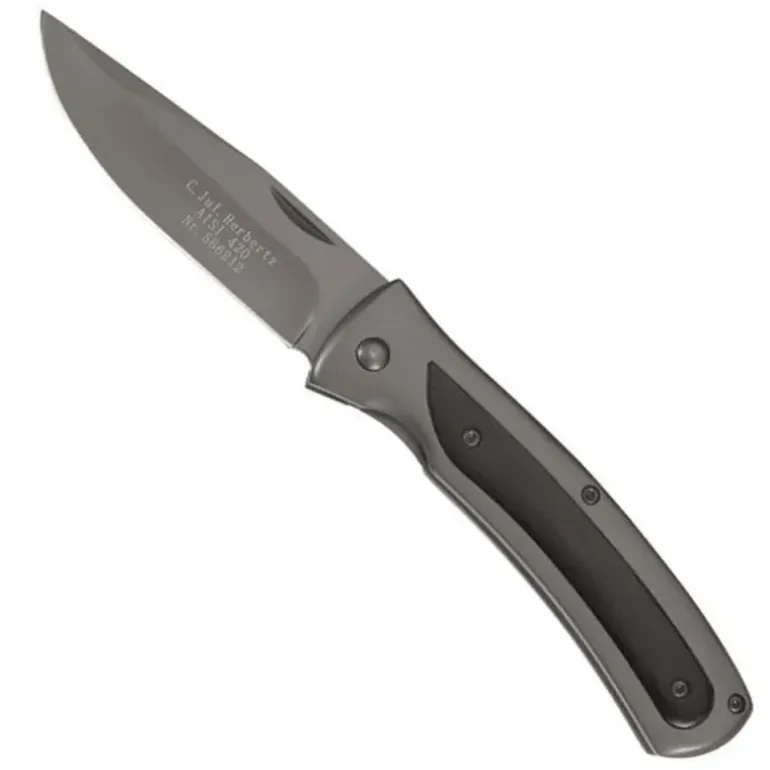 Couteau Titane lame acier 420 noire manche acier inox 11,5cm