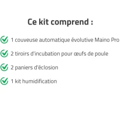 Couveuse + 2 Tiroirs caille à poule + 2 Paniers d'éclosion + 1 Kit humidification