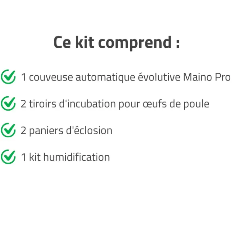 Couveuse + 2 Tiroirs caille à poule + 2 Paniers d'éclosion + 1 Kit humidification
