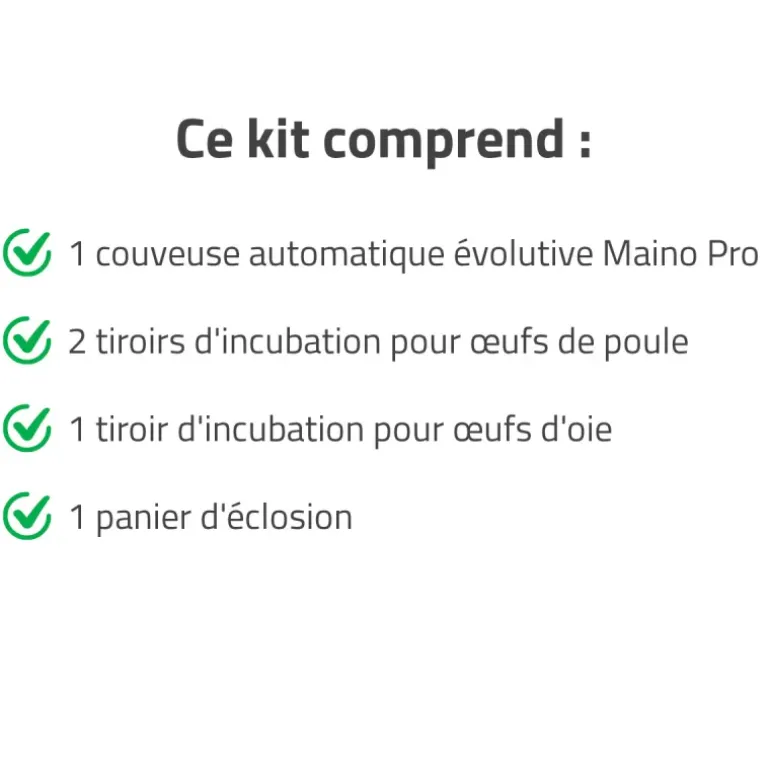 Couveuse + 2 Tiroirs de caille à poule + 1 Tiroir oeufs oie - paon -dinde + 1 Panier d'éclosion