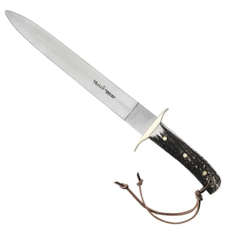 Dague Bowie manche plaquette cerf double tranchant acier inox 26cm