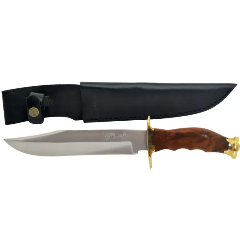 Dague de chasse léopard manche bois lame acier inox 21cm