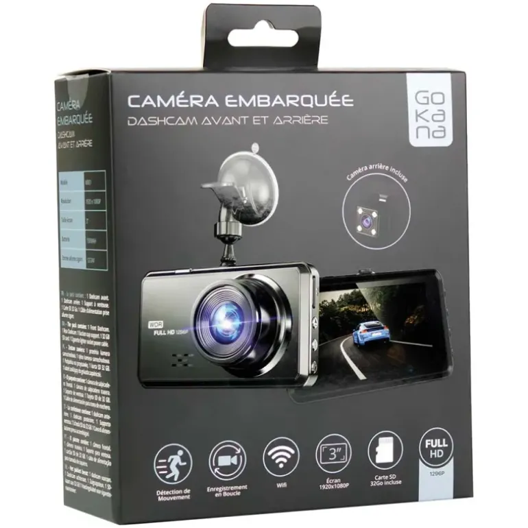 Dashcam avant/arrière HD + carte microSD 32Go incluse