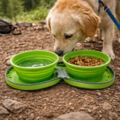 Double gamelle chien voyage rétractable silicone 700ml avec zip