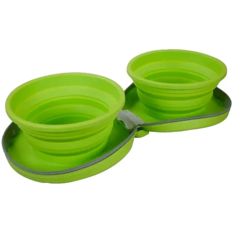 Double gamelle chien voyage rétractable silicone 700ml avec zip