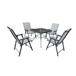 Ensemble Apéro 5 Pièces - Table + 4 Chaises Pliables en Acier et Textilène