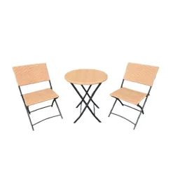 Ensemble Bistrot Table Ronde Ø61cm + 2 Chaises en Osier - Acier Noir