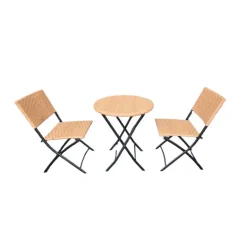 Ensemble Bistrot Table Ronde Ø61cm + 2 Chaises en Osier - Acier Noir
