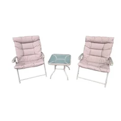 Ensemble Cosy 2 Fauteuils Pliants + Table Basse en Acier et Polyester