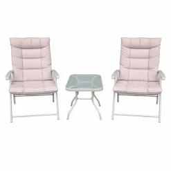 Ensemble Cosy 2 Fauteuils Pliants + Table Basse en Acier et Polyester