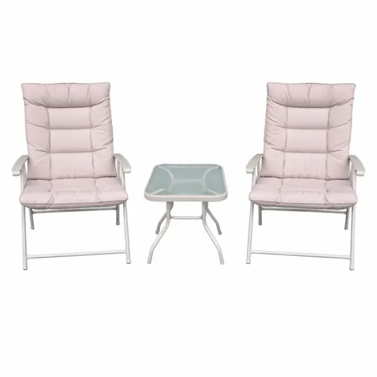 Ensemble Cosy 2 Fauteuils Pliants + Table Basse en Acier et Polyester